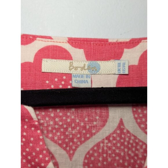 Boden Womens Pink & White Linen Tunic Dress Moroccan Print Size 14 Long - Picture 7 of 13